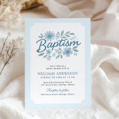 Blauwe Bloemen Doop Uitnodiging voor Baby Boy
