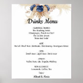 Blauwe bloemen Drinken Menu Weddenschap Poster (Voorkant)