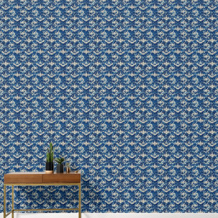 Blauwe bloemen en Chinese draken patroon Behang