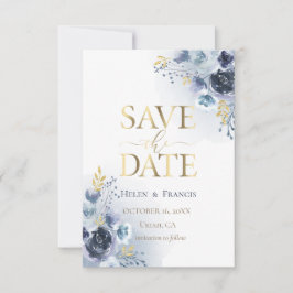 blauwe bloemen en faux gouddetails behalve de datu kaart