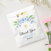 Blauwe bloemen en gouden kruis jongen doop Dank u Bedankzakje (Gezegeld)