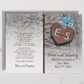 Blauwe bloemen en hart op het programma voor de br (Voorkant / Achterkant)