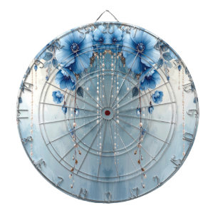 Blauwe Bloemen en Parels Dartbord