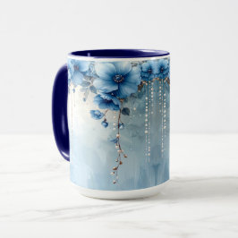 Blauwe Bloemen en Parels Mok