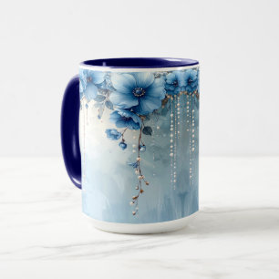 Blauwe Bloemen en Parels Mok