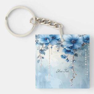 Blauwe Bloemen en Parels Sleutelhanger