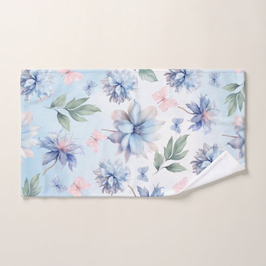 Blauwe bloemen en roze vlinders bad handdoek (Handdoek)