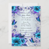 Blauwe Bloemen en Vlinder Bruids Douche Uitnodigin Kaart (Voorkant)