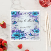 Blauwe bloemen en vlinder papieren servetten (Insitu)