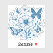 Blauwe bloemen en vlinders sticker (Vel)