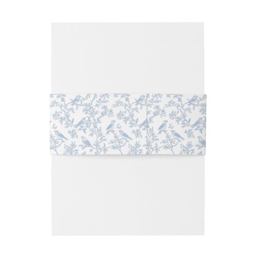 Blauwe bloemen en vogels toile de Jouy Uitnodigingen Wikkel (Achterkant Voorbeeld)