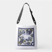 Blauwe bloemen en vruchten in lijst crossbody tas (Voorkant)