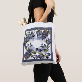 Blauwe bloemen en vruchten in lijst draagtas