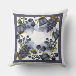 Blauwe bloemen en vruchten in lijst kussen