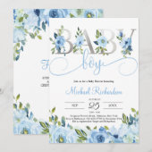 Blauwe Bloemen en Zilveren Folie Boho Kaart (Voorkant / Achterkant)