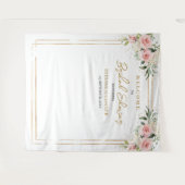 Blauwe bloemen eucalyptus goud Vrijgezellenfeest Wandkleed (Voorkant (horizontaal))