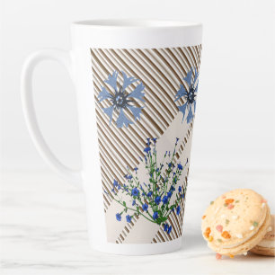 Blauwe bloemen Floral Stripe Latte Mok