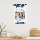 Blauwe Bloemen & Foto Herdenkingsdienst Funeral Poster (Keuken)