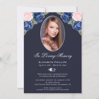 Blauwe Bloemen Foto Memorial Service begrafenis Kaart