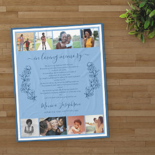 Blauwe Bloemen Fotocollage Psalm Memorial Fleece Deken