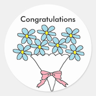 Blauwe bloemen Gefeliciteerd Ronde Sticker