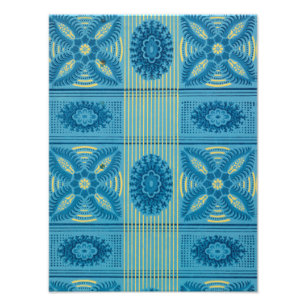 Blauwe bloemen gele strepen  kunst Patroon Foto Afdruk