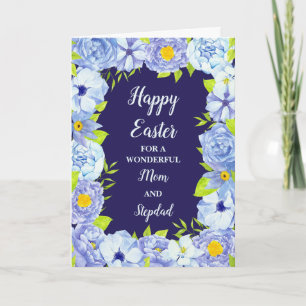 Blauwe Bloemen Gelukkig Pasen Mam en stiefvader Feestdagen Kaart