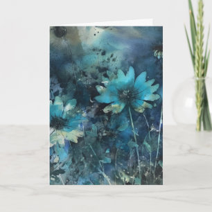 Blauwe bloemen gemengde media verjaardag kaart