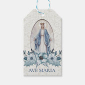 Blauwe Bloemen Gezegende Moeder Katholiek Religieu Cadeaulabel (Voorkant)