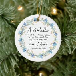 Blauwe bloemen Godmother doop doop Keramisch Ornament