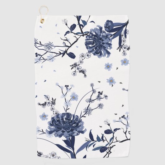 Blauwe bloemen golfhanddoek (Voorkant)