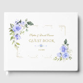 Blauwe Bloemen Goud Glitter Lijst Bruiloft Gastenboek (Voorkant)