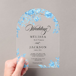 Blauwe Bloemen Grens bruiloft uitnodiging Acryl Uitnodigingen
