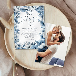 Blauwe Bloemen Grens We doen Script Photo Wedding Kaart