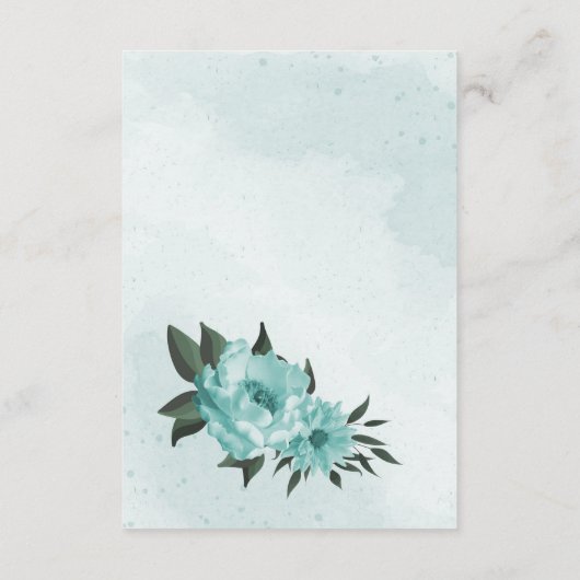 blauwe bloemen grienery bruiloft omheiningskaart informatiekaartje (Achterkant)