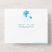 Blauwe bloemen grijze swirl waterverf all in one uitnodiging (Achterkant)