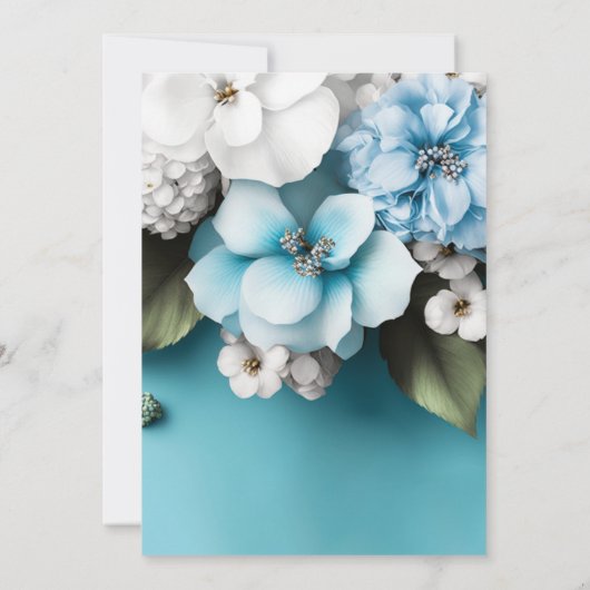 Blauwe bloemen groene bladeren gouden glitter Verj Kaart (Achterkant)