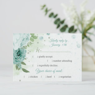 blauwe bloemen groene bladeren keuze RSVP kaartje