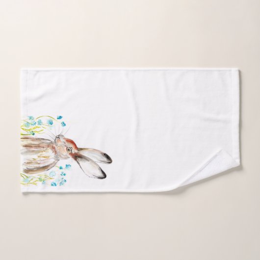 Blauwe bloemen Hare Rabbit Wildflower Waterverf Bad Handdoek (Handdoek)