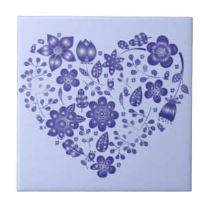 Blauwe Bloemen Hart - Tekencollectie Tegeltje
