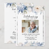 Blauwe Bloemen Herdenkingsdienst Funeral Order of Programma (Voorkant / Achterkant)