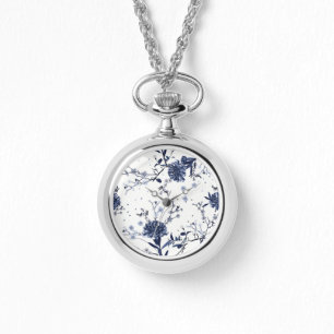 Blauwe bloemen horloge