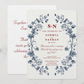 Blauwe Bloemen Huwelijk met Rustieke Charme Kaart (Voorkant / Achterkant)