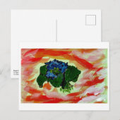 Blauwe bloemen in briefkaart met rood zee (Voorkant / Achterkant)
