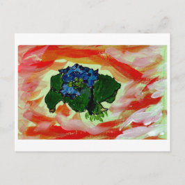 Blauwe bloemen in briefkaart met rood zee
