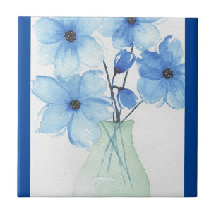 Blauwe bloemen in een vaas Notitiekaarten Tegeltje