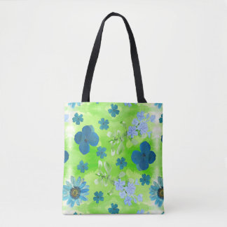 Blauwe bloemen in Lime Green Draagtas