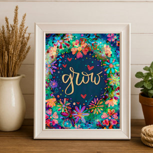 Blauwe Bloemen Inspirerende Groei Inspirerende Kun Poster