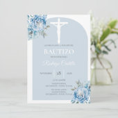 Blauwe bloemen jongen doop Spaans Kaart (Staand voorkant)