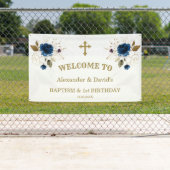 Blauwe bloemen jongens tweeling 1e verjaardag Welk Spandoek (Insitu)